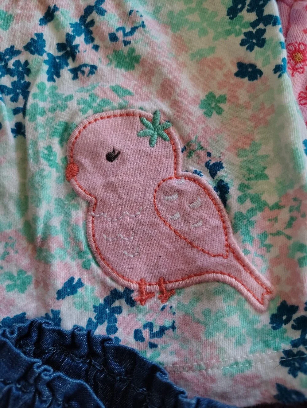 Baby Girl Clothing Bundle Floral Birds Pink Blue Tees And Shorts Size 3 To 6 M